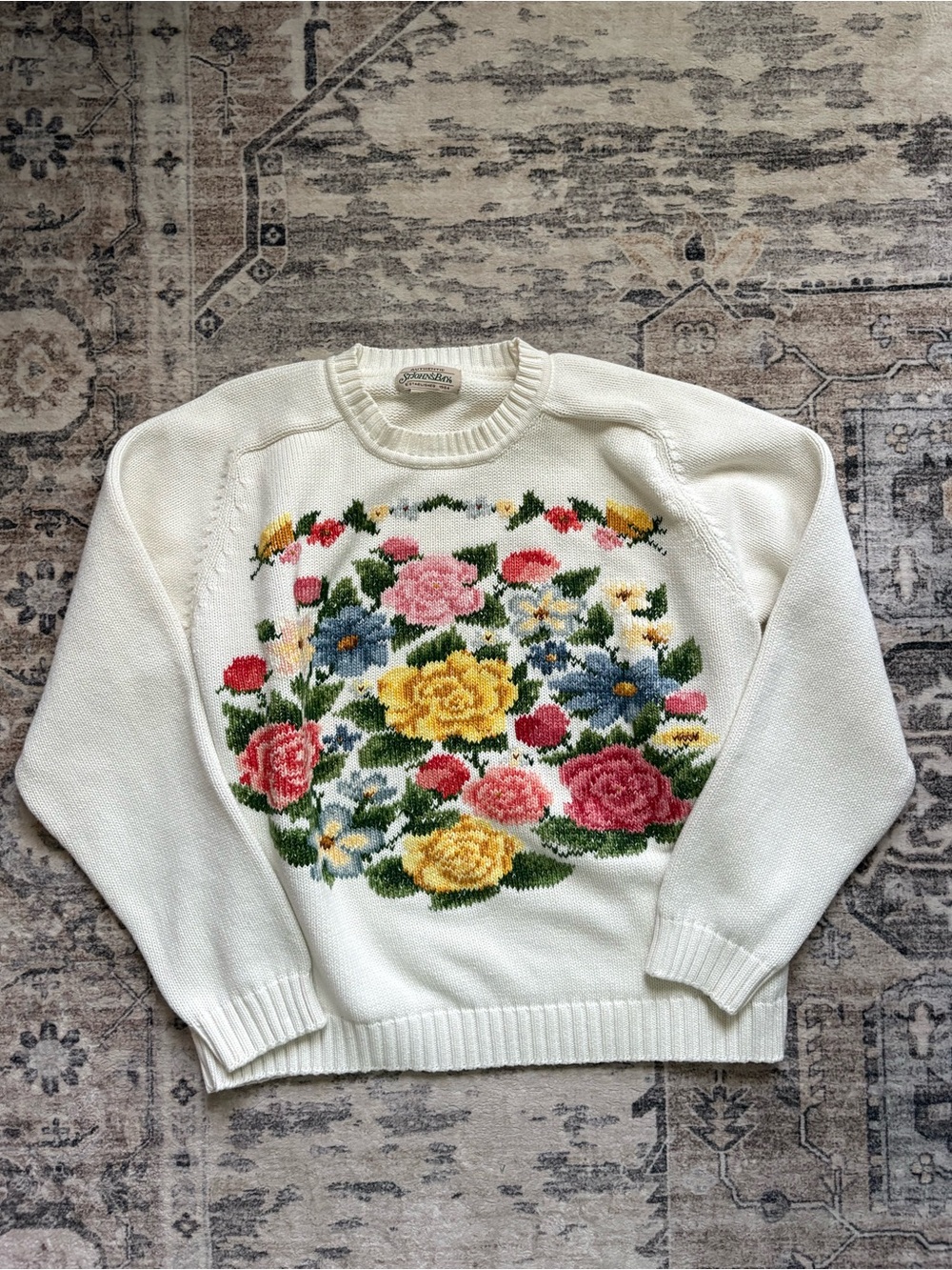 Vintage floral St. John’s bay cotton sweater size L coastal grandma cottagecore